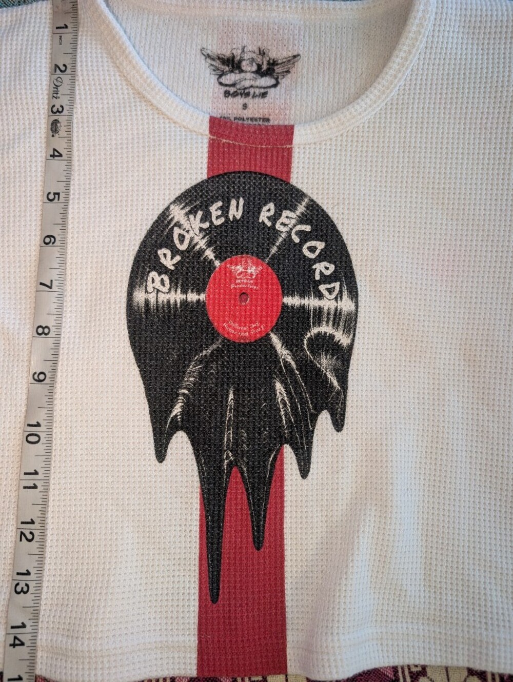 BOYS LIE White Long Sleeve Cropped Waffle Knit S USA Melting Broken Record - Picture 5 of 9